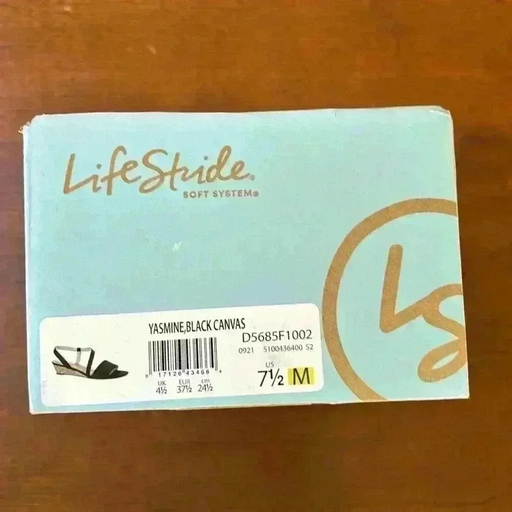 Life Stride Soft System Black Canvas Sandals Style Yasmine Size 7 1/2 NIB - Picture 6 of 7